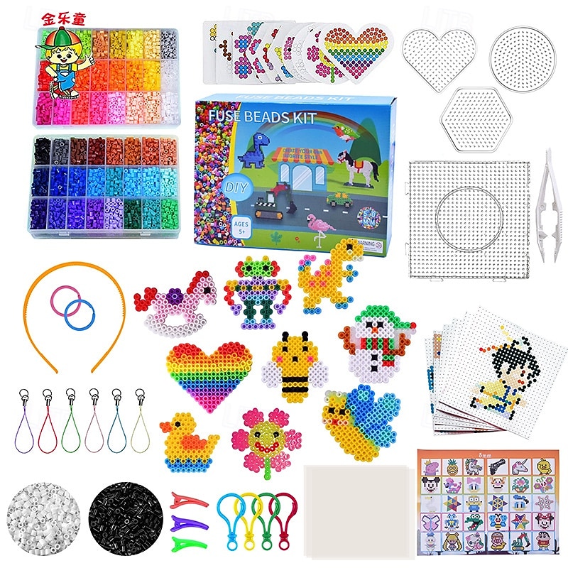 10600pcs 5mm 48 Colors Fuse Beads Kit, Home School Arts and Crafts Supplies for Kids, Toys Set, Art Decorations for Room, Gifts for Girls and Boys Age 5+