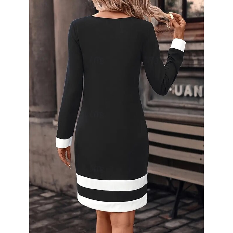 Women's Mini Dress T Shirt Dress Tee Dress Shift Dress Summer Dress Vacation Casual Party Daily Regular Fit Graphic Color Block Long Sleeve Crew Neck Black Navy Blue Spring Fall Winter2