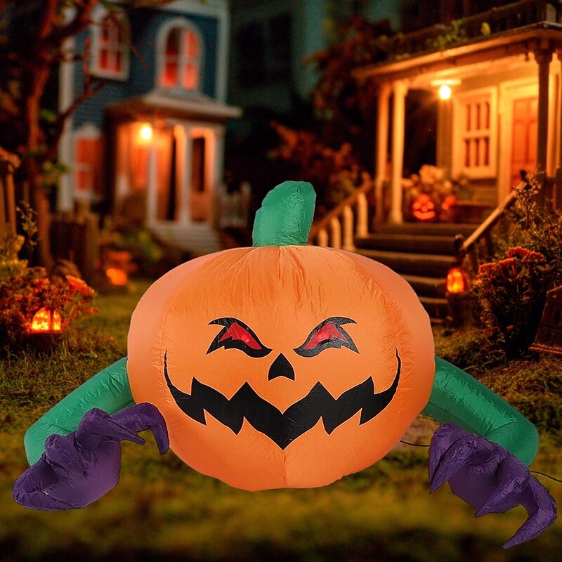 1 Pc 1.2M/4FT Halloween Purple Hand Red Eyes Pumpkin LED Inflatable Gas Model Display Window Courtyard Garden Lawn Party Horror and Weird Atmosphere Decorative Light EU/US/UK/AU Plug