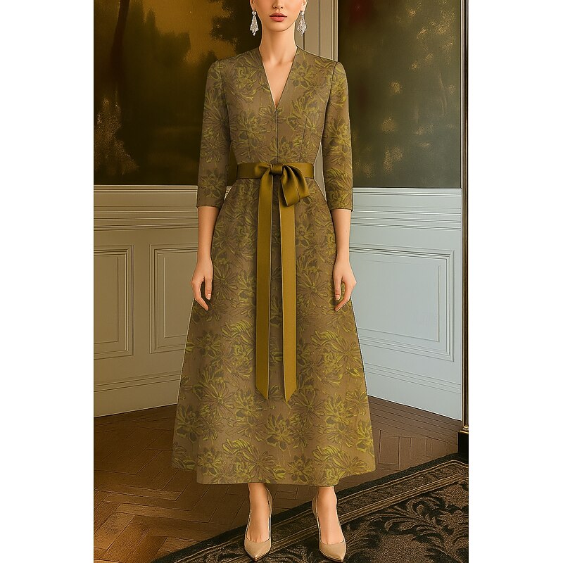 A-Line Evening Gown Elegant Formal Dress Formal Wedding Floor Length 3/4 Length Sleeve V Neck Pocket Nylon with Strappy 2025