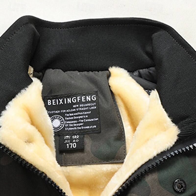 Men's Hiking Jacket Fleece Jacket Puffer Jacket Thermal Set Cotton Winter Outdoor Camo Thermal Warm Top Green Khaki3