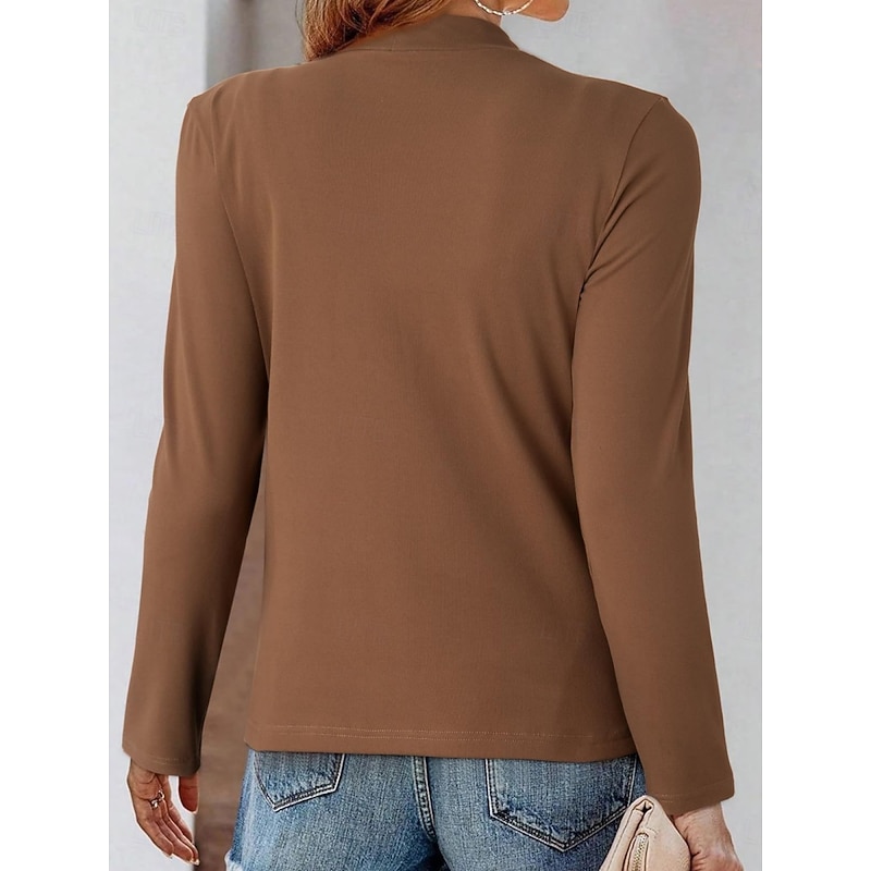 Women's Blouse Solid Color Stylish Modern Casual Long Sleeve Crew Neck Regular Tops Daily Ruched White Army Green Brown Apricot Spring Fall Winter3