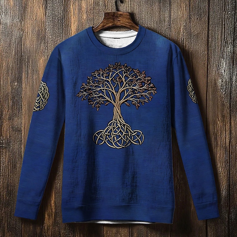Men's Sweatshirt Black Blue Gray Crew Neck Tree Of Life Yggdrasil Celtic Knot Print Casual Daily Holiday Vintage Viking Fall Winter Clothing Apparel Hoodies Sweatshirts3