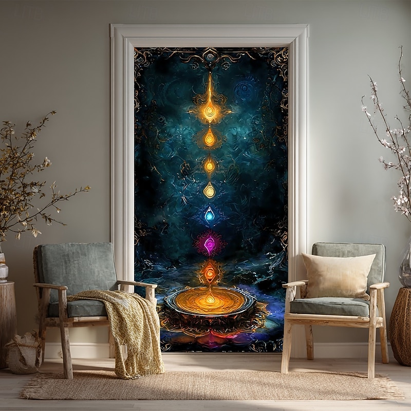 Tapestry Door Cover Outdoor Banners Seven Chakra Yoga Meditation Galaxy Lotus Aesthetic Mystic Bedroom Living Room Front Door Home Decor3