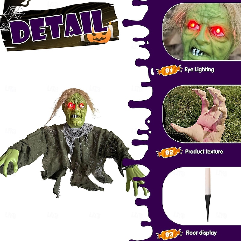 Halloween Decoration Outdoor Zombie Groundbreaker, Animatronic Luminous Halloween Zombie with LED Light Flashing Eyes, Scary Zombies, Horror Decoration for Outdoor Garden Lawn Haunted House Decoration3