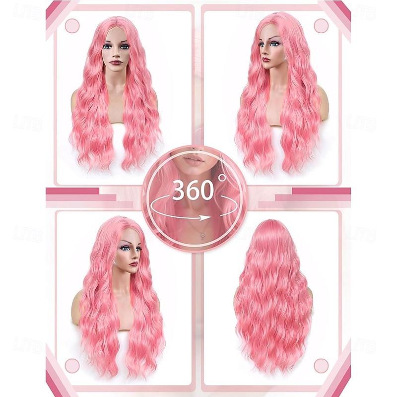 23.62 Inch Long Wavy Wig Middle Part for Women and Party Sunglasses Curly Wavy Wigs with Neon Glasses for Women - Bachelorette Party Wigs Decorations Favors4