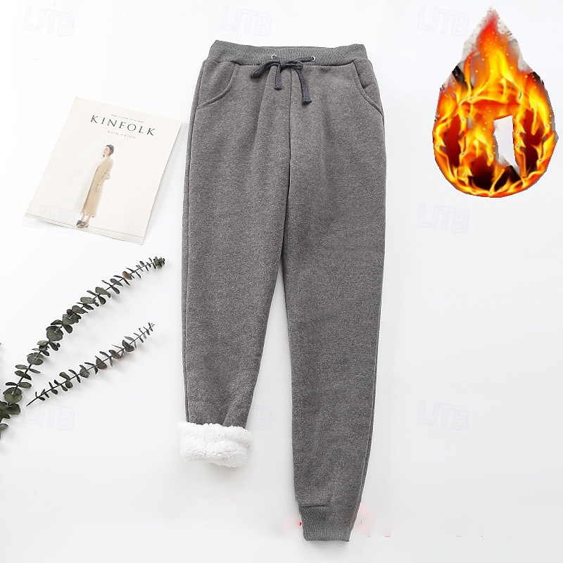 Women's Sweatpants Chinos Harem Pants Vacation Vintage Streetwear Full Length Medium Waist Plain Pocket Elastic Waist Basic Warm Micro-elastic High Elasticity Outdoor Vacation Street claret Light3