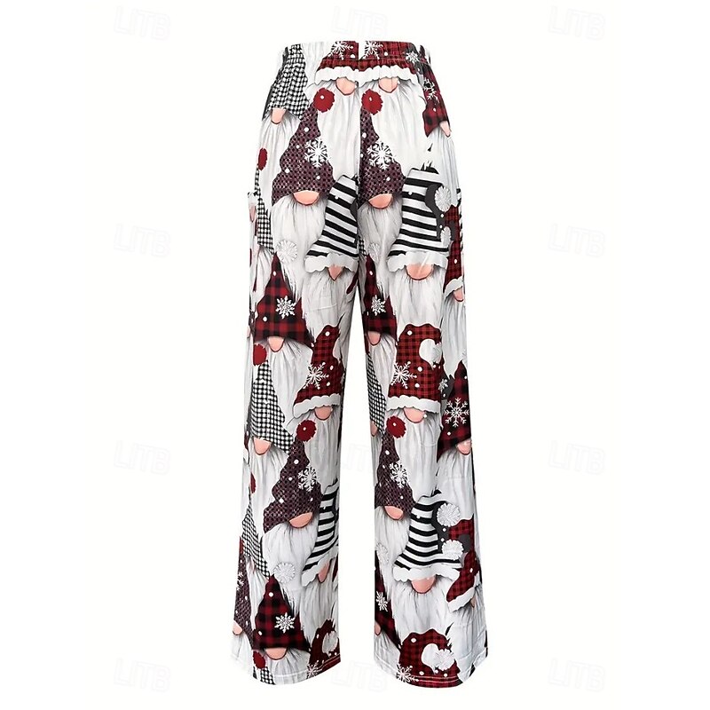 Women's Wide Leg Chinos Basic Casual Full Length High WaistPantsUgly Christmas Graphic Santa Claus Abstract Elastic Waistband Inelastic Formal Vacation Street Light Pink dark brown Red black Black3