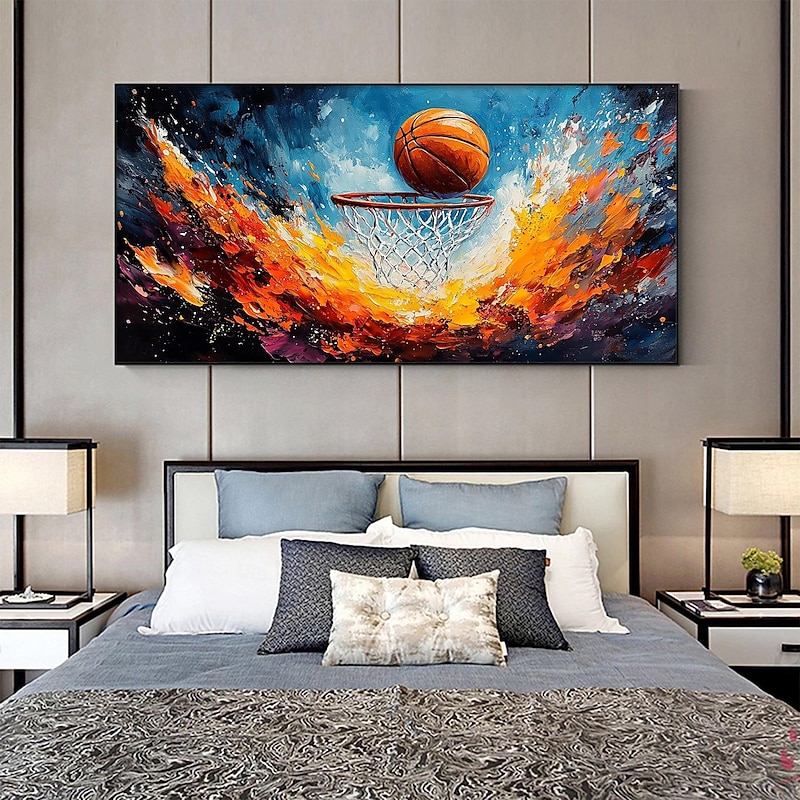 Handmade Original Basketball Oil Painting On Canvas, Abstract Basketball Sports Painting, Gift for Basketball Lovers, Living Room Wall Decor4