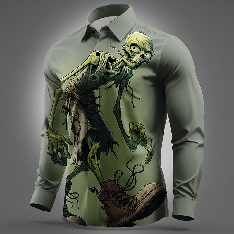 Halloween Men's Zombies Horror Halloween Costumes Shirt Button Up Shirt Long Sleeve Dark Punk Gothic Style Outdoor Holiday Summer Spring Turndown 3D Print Collared Shirts Light Green Light Blue2