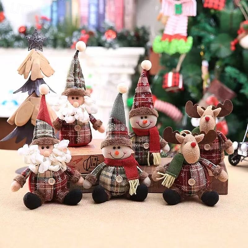 3PCS Christmas Plush Dolls – Desktop Figurines & Tree Ornaments, Snowflake & Plaid Holiday Decorations, Perfect Festive Gifts2
