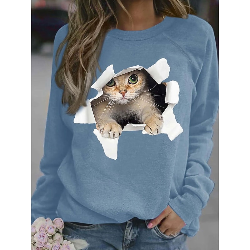 Women's Pullover Sweatshirt Graphic Animal Casual Long Sleeve Crew Neck Regular Tops Street Casual Holiday Print Black Blue Orange Brown Spring Fall Winter3