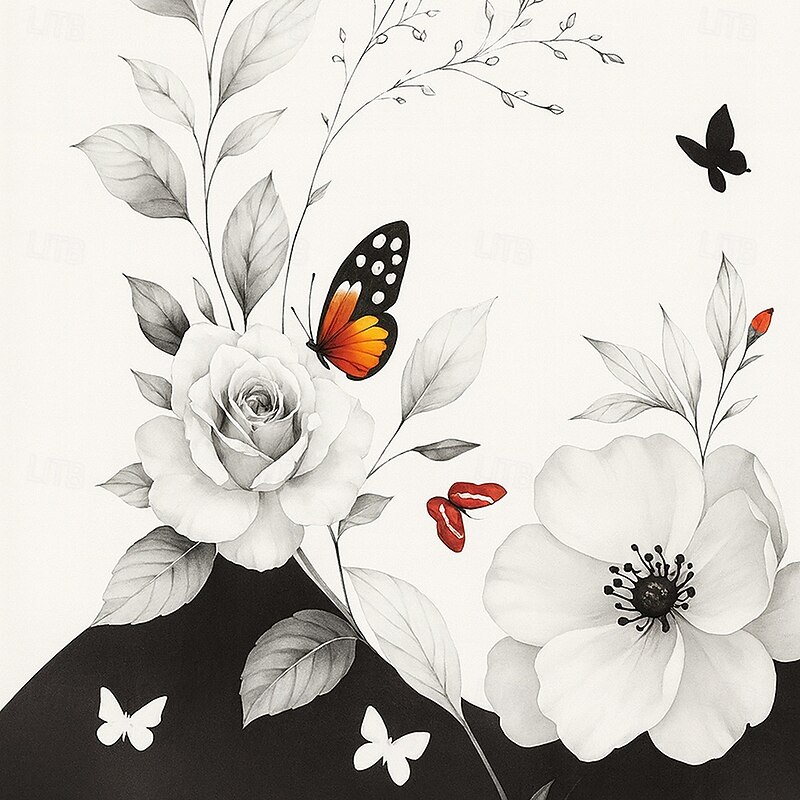 Men's Floral Butterfly Polo Long Sleeve Polo Shirts Lapel Casual Outdoor Athleisure Daily Wear 3D Print Buttons Spring Fall Winter Black White3