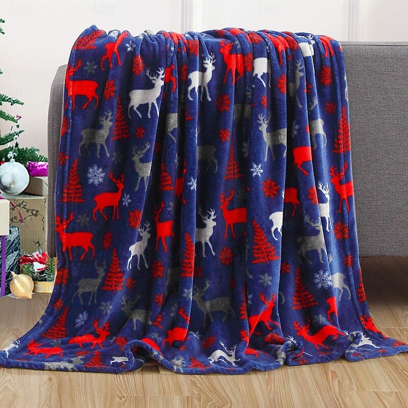 Festive Burgundy Reindeer Christmas Blanket, Soft Flannel Throw for Sofa, Holiday Home Decoration and Gift4