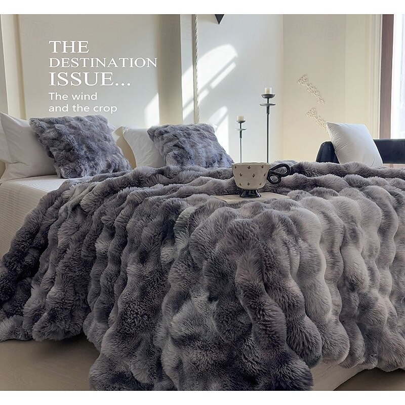 Tuscany Tie-Dye Faux Rabbit Fur Blanket, Double-Layer Thick Plush Throw, Long Pile Fleece Blanket for Office and Home3