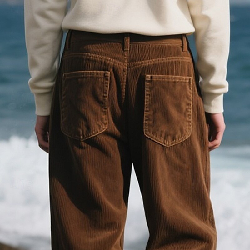 Men's Trousers Dress Pants Corduroy Pants Casual Pants Pocket Straight Leg Plain Comfort Breathable Full Length Party Business Daily Vacation Fashion Brown Inelastic2