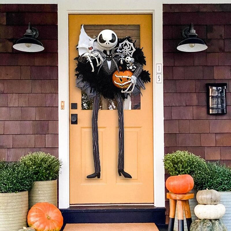 Halloween Horror Wreath Jack Wreath Pumpkin  Skellington Door Hanging Holiday Party Horror Skull Decoration Props Halloween Skeleton Decoration3