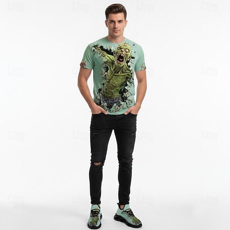 Men's Halloween Zombie Graphic Sneakers – Creepy Horror Print Lace-Up Shoes for Cosplay, Party, Club Night and Halloween Festival Wear3