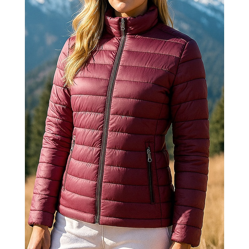 Women's Hiking Jacket Puffer Jacket Thermal Jacket Outdoor Thermal Warm Hiking Outfits Hiking Clothes Winter Autumn / Fall Top Fishing Camping / Hiking / Caving Running Solid Color Black Yellow Red4