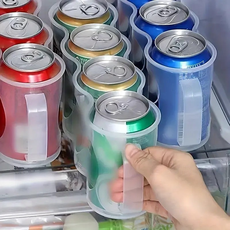 4-Compartment Transparent Plastic Can Storage Box, Portable Soda Can Organizer for Kitchen Counter, Cabinet, and Refrigerator, Kitchen Storage Container and Accessory