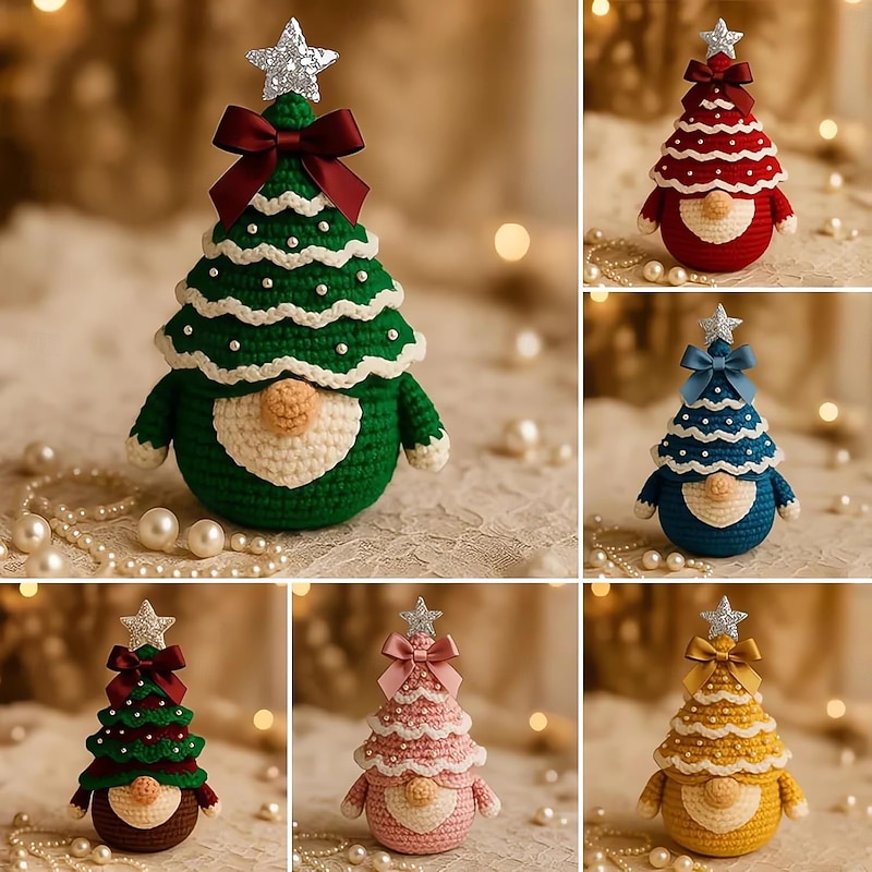 DIY Crochet Christmas Tree Gnome Kit Festive Santa Gnomes Doll Crocheting Kits for Beginners Easy Learn to Crochet Christmas Craft Holiday Xmas Decoration Ornament