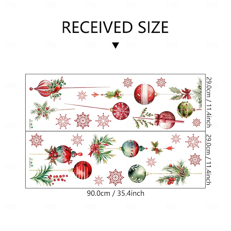 Christmas Sticker Wall Decals Snowflake Colorful Ball Pinecone Hanging Ornament Removable Vinyl Mural Holiday Party Living Room Glass Window Door Background Decoration For Home3