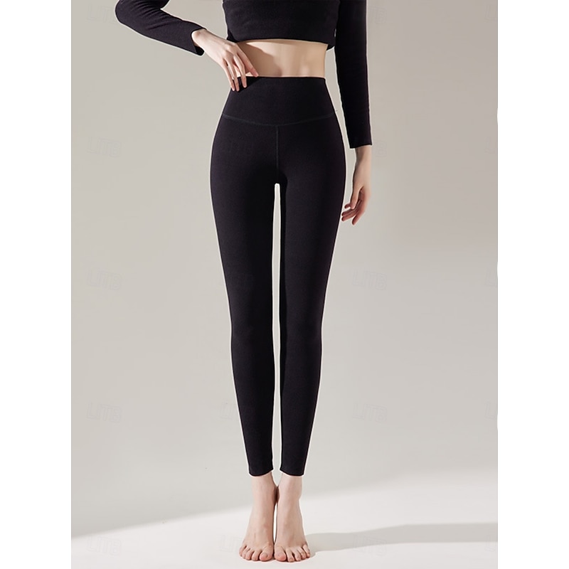 Women's Fleece Pants Leggings Fashion Basic Casual Full Length High Waist Plain High Cut Comfy Soft Comfortable Stretchy Home Daily Apricot Black Yellow Orange Spring Fall Winter Slim Fit2