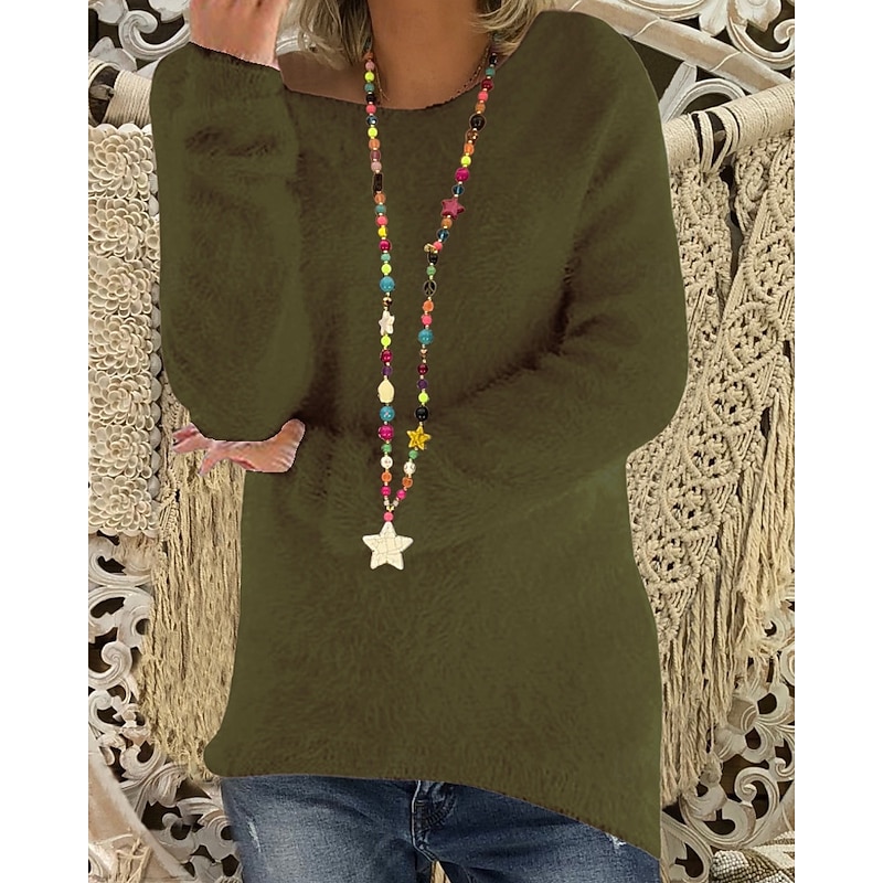 Women's Sweater Pullover Streetwear Casual Pure Color Ribbed Crew Neck Knitted Long Sleeve Regular Tops Knit Outdoor Daily Weekend Hot Pink Pink Fall Winter4