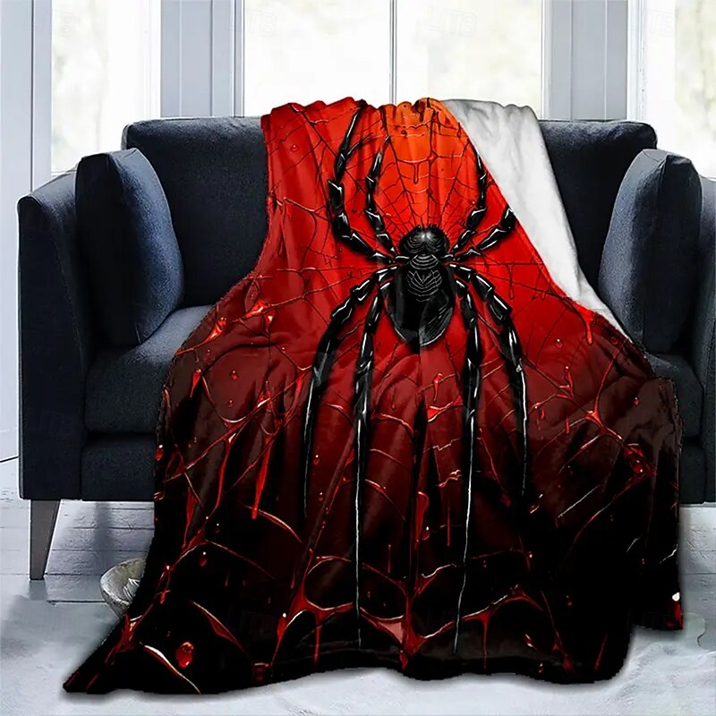 Halloween Fleece Throw Blanket for Couch Spider 3D Dark Punk Gothic Style Party Sofa Bed Decorative Warm Blanket Home Decor3