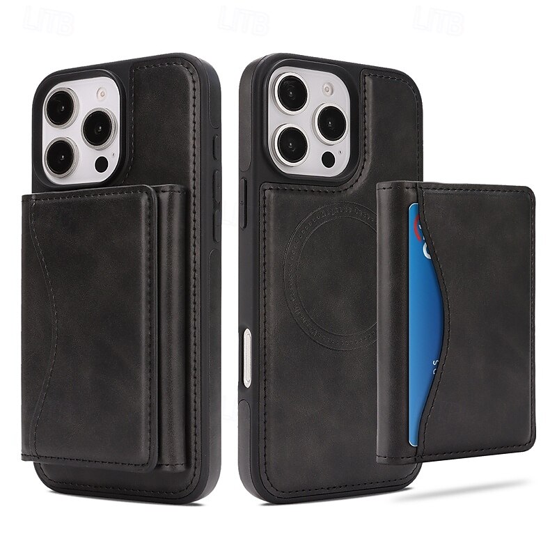 Phone Case For iPhone 17 16 15 14 Pro Max Plus 16e 13 Pro Max Back Cover Magnetic Kickstand Card Slot Retro TPU PU Leather2
