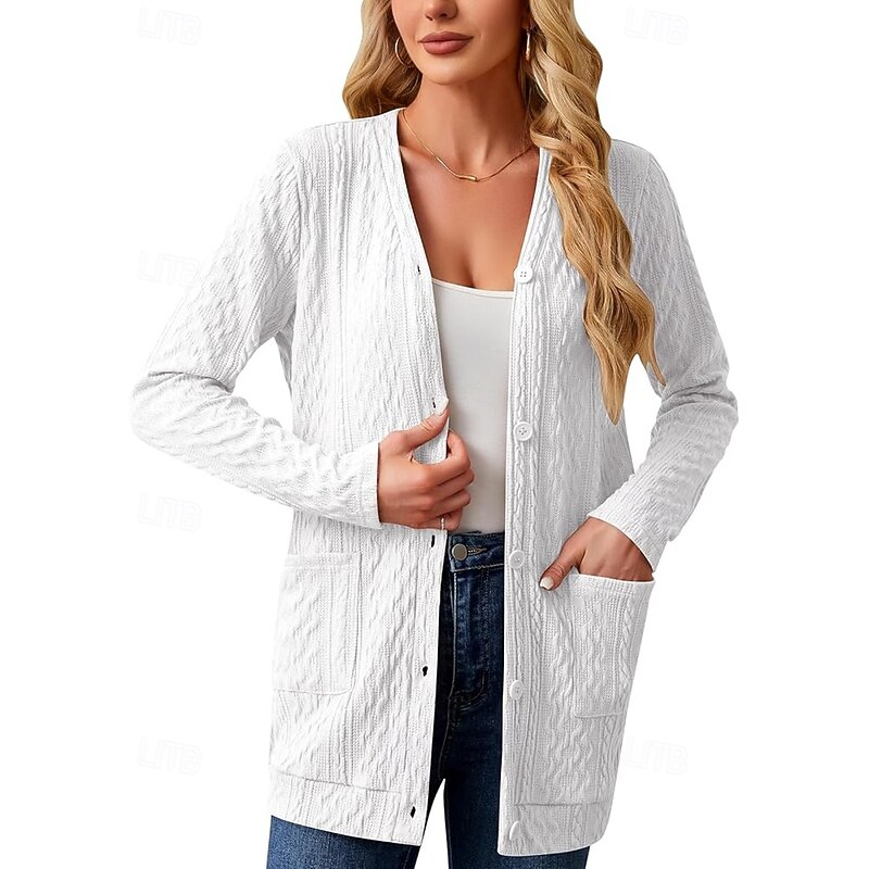 Women's Lightweight Cardigan Sweater Casual Long Sleeve Knit Cardigan Open Front Outwear Jacket with Pockets3