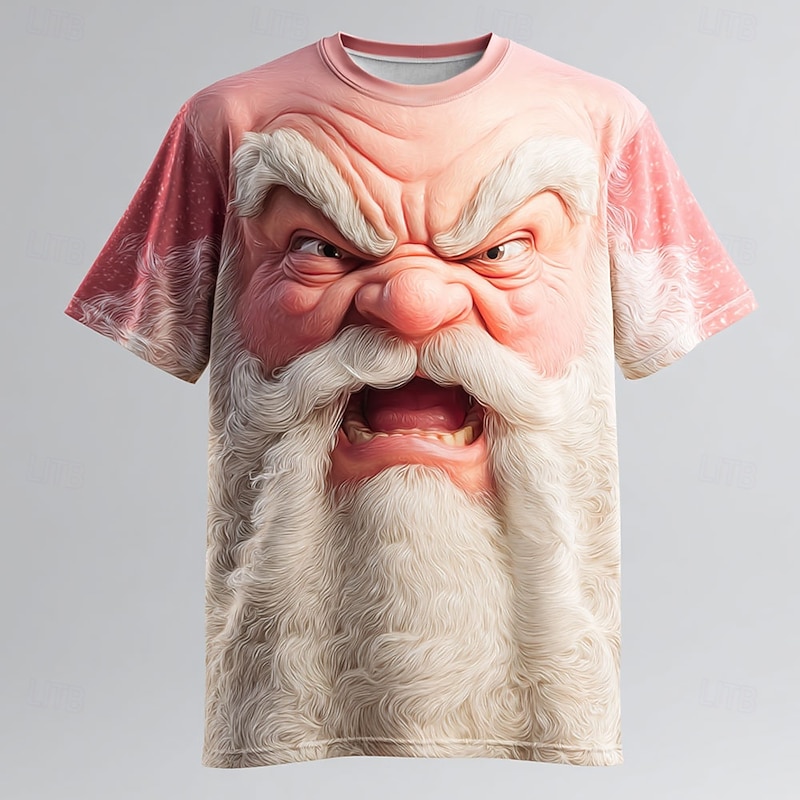 Christmas Men's Santa Claus T Shirt Short Sleeve T shirt 3D Print Crew Neck Shirt Daily Designer Artistic Vacation Party Street Red 3 White Red All Seasons Clothing Apparel S M L XL XXL XXXL2