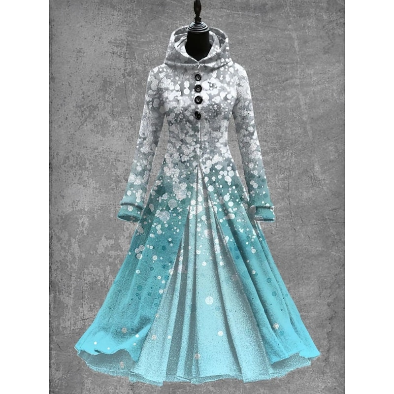 Women's Maxi Dress A Line Dress Casual Daily Regular Fit Floral Long Sleeve Hooded Royal Blue Blue Sky Blue Green Spring Fall