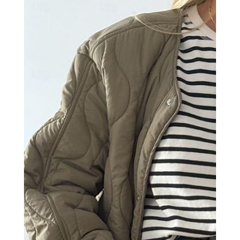 Women's Puffer Jacket Quilted Jacket Casual Jacket Comfortable Breathable Pocket Buttons Casual Plain Vacation Street Casual Daily Wear Single Breasted Short Collarless Regular Fit Long Sleeve2