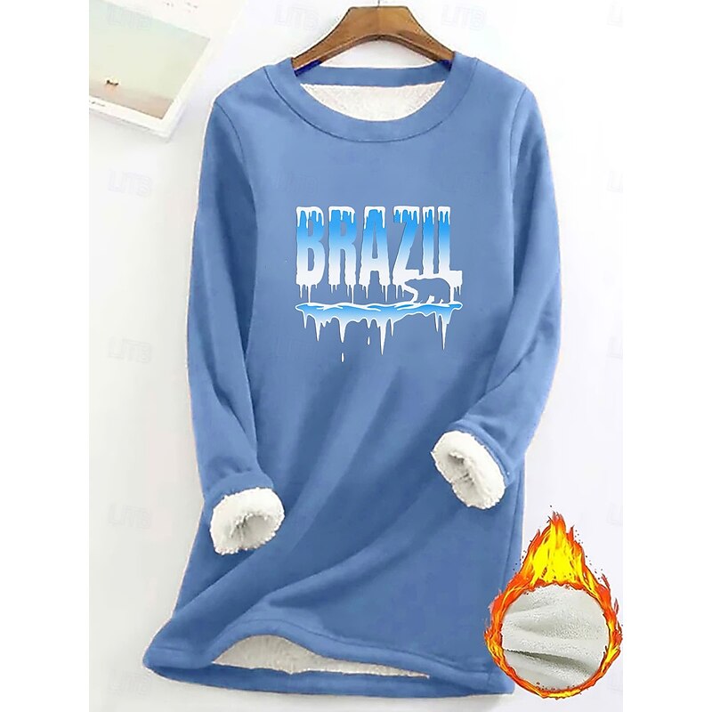 Women's Fleece Lined Pullover Sweatshirt Pajamas Pullover Sweatshirt Pullover Sweatshirts Letter Warm Streetwear Casual Long Sleeve Crew Neck Long Tops Home Dailywear Casual Print Black Blue Gray2