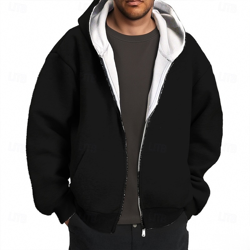 Men's Hoodie Full Zip Hoodie Black Light Grey Dark Gray Hooded Plain Pocket Sports & Outdoor Daily Holiday Polyester Streetwear Basic Casual Spring Fall Clothing Apparel Hoodies Sweatshirts3