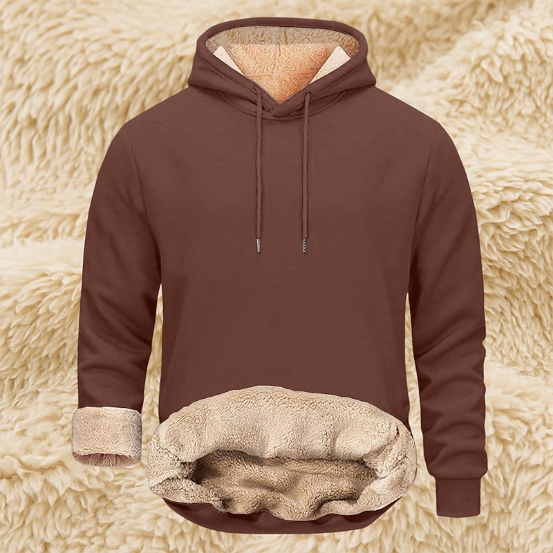 Men's Hoodie Fleece Hoodie Fleece lined Hoodie Apricot Black Yellow Burgundy Navy Blue Hooded Plain Patchwork Sports & Outdoor Casual Daily Streetwear Cool Sportswear Winter Clothing Apparel Hoodies3