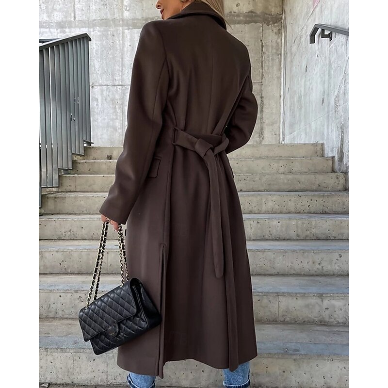 Women's Casual Jacket Warm Comfortable Pocket Buttons Fashion Outdoor Plain Going out Weekend Single Breasted Regular Lapel Regular Fit Long Sleeve Outerwear Black Brown Khaki Fall Winter3