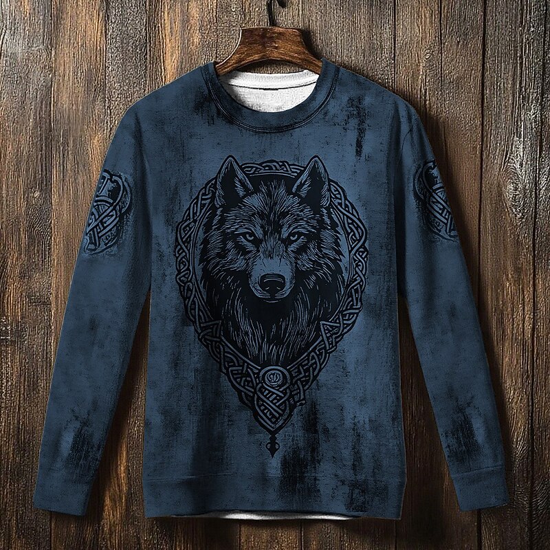 Men's Sweatshirt Blue Brown Green Crew Neck Wolf Celtic Knot Print Casual Daily Holiday Vintage Viking Fall Winter Clothing Apparel Hoodies Sweatshirts4