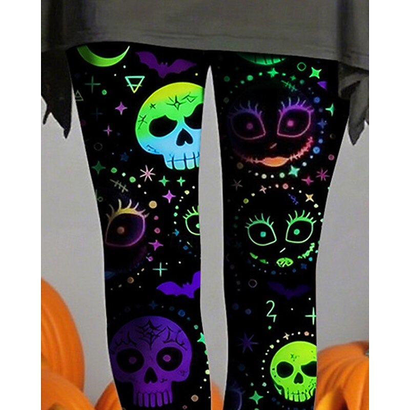 Women's Leggings Cozy Leggings Vintage Ethnic Style Basic Full Length High WaistPantsHalloween Skull Printing Thermal Warm Comfortable High Elasticity Vacation Casual Daily Green Fall Winter Slim Fit2