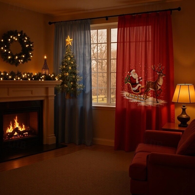 Christmas Shower Curtain, Waterproof Holiday Bathroom Curtain with Festive Patterns, Decorative Xmas Window Curtain for Home Party Atmosphere4