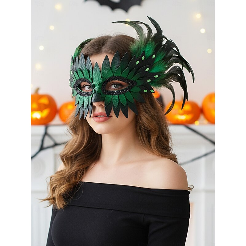 Women's Feather Masquerade Mask with Colorful Plume Design, Elegant Costume Accessory for Halloween Party and Cosplay3