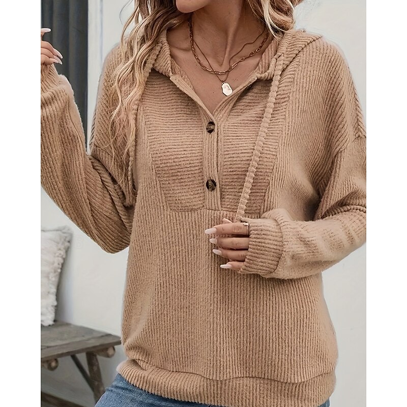 Women's Pullover Hoodie Sweatshirt Plain Casual Long Sleeve Hooded Regular Tops Street Holiday Buttons Black Dark Pink Brown Gray Light Blue Fall Winter4