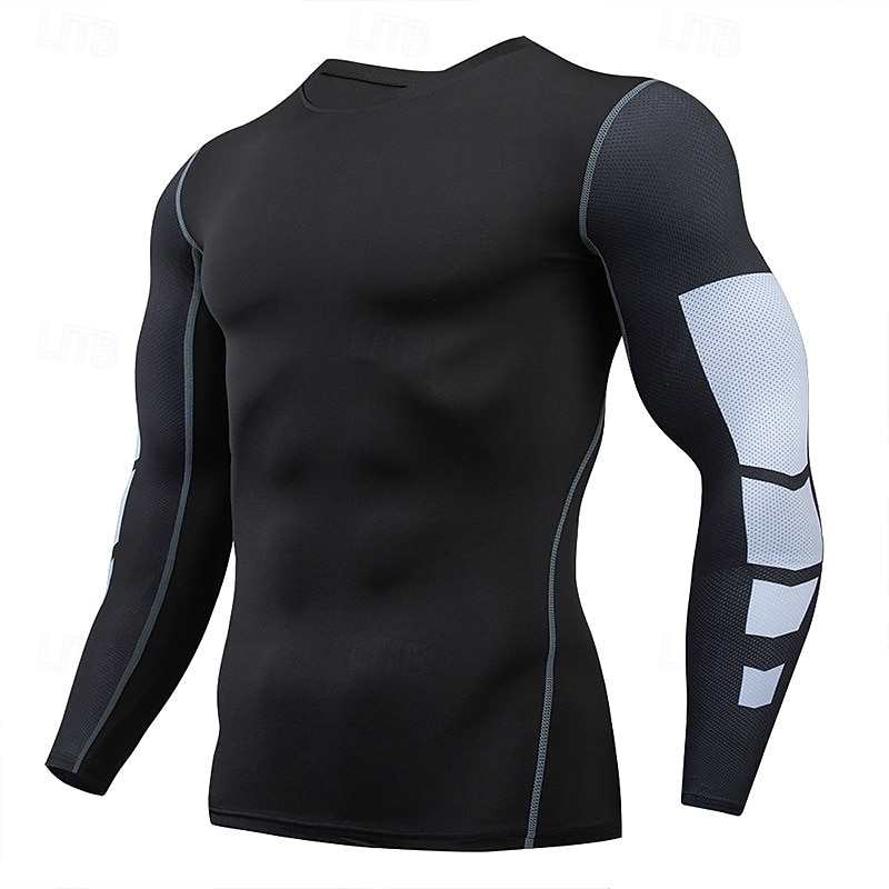 Men's Running Top Running Shirt Long Sleeve Tee Tshirt Color Block Spandex Quick Dry Lightweight Elastic Breathable Tennis Golf Running Sportswear Activewear Blue Black Black White4