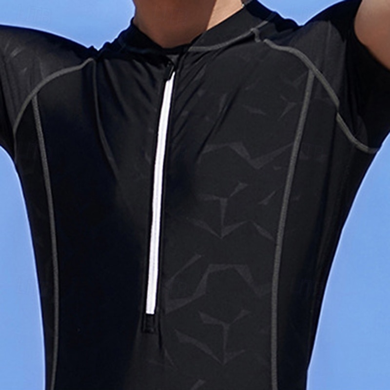 Men's Full Body Swimwear Dive Skin Suit UPF50+ Short Sleeve Swimwear Front Zip Swimming Diving Surfing Snorkeling Solid Colored Summer Spring Autumn4