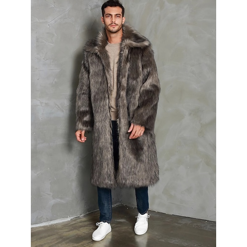 Men's Winter Coat Fur Coat Coat Vacation Casual Winter Polyester Soft Outdoor Outerwear Clothing Apparel Warm Ups Comfort Solid Colored Pocket Lapel