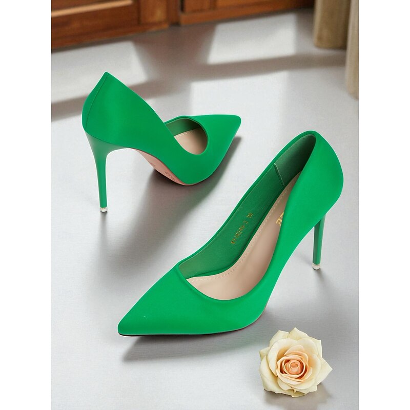 Women's Green Pointed Toe Stiletto High Heels - Elegant Party and Christmas Holiday Shoes4