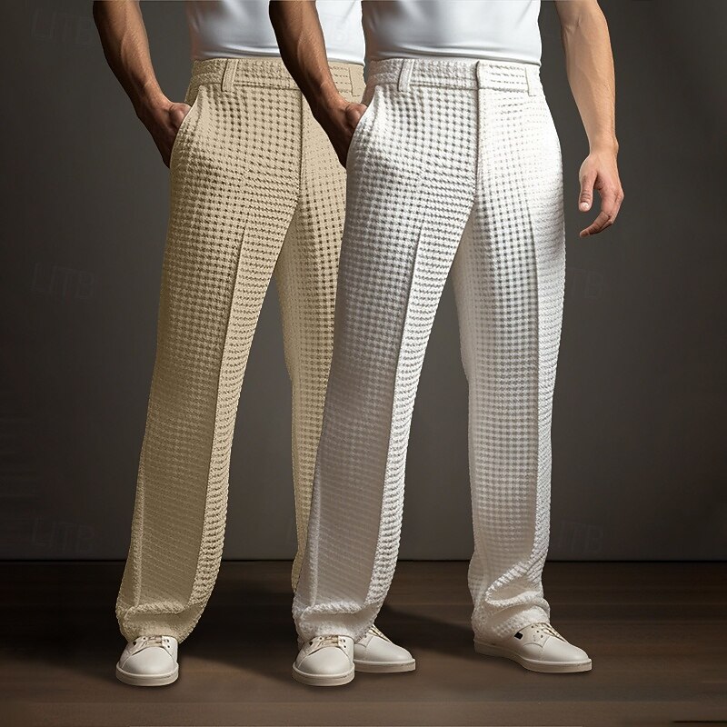 Men's Trousers Dress Pants Suit Pants Waffle Pants Knit Pants Front Pocket Straight Leg Plain Comfort Full Length Formal Wedding Business Fashion Chic & Modern White+khaki Khaki+Black Micro-elastic2