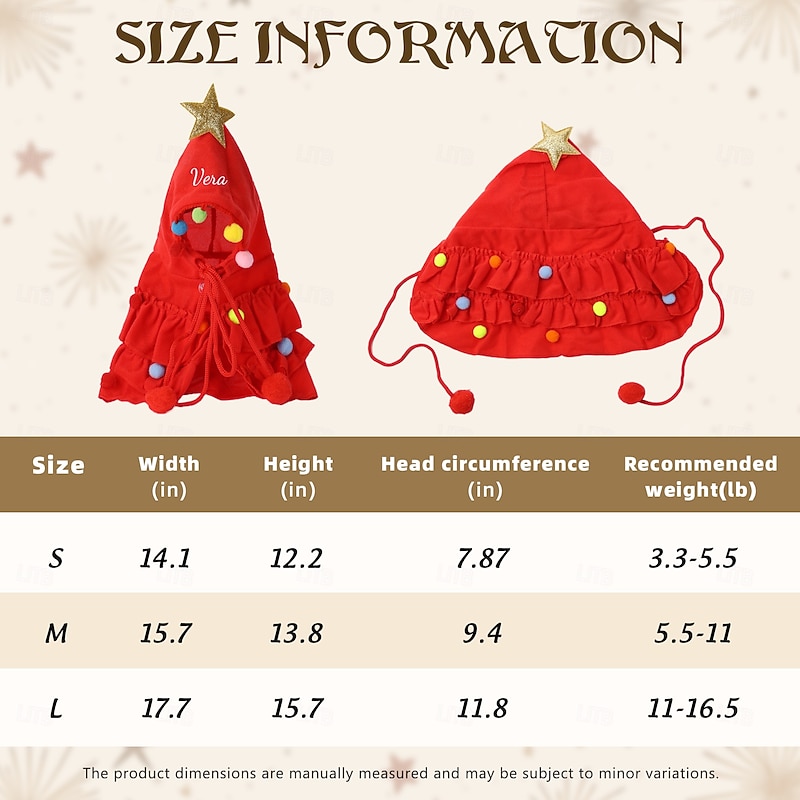 Personalized Pet Christmas Tree Shawl & Santa Hat Custom Embroidered Name, Holiday Outfit for Small & Medium Dogs and Cats, Unique Christmas Gift for Pet Lover3