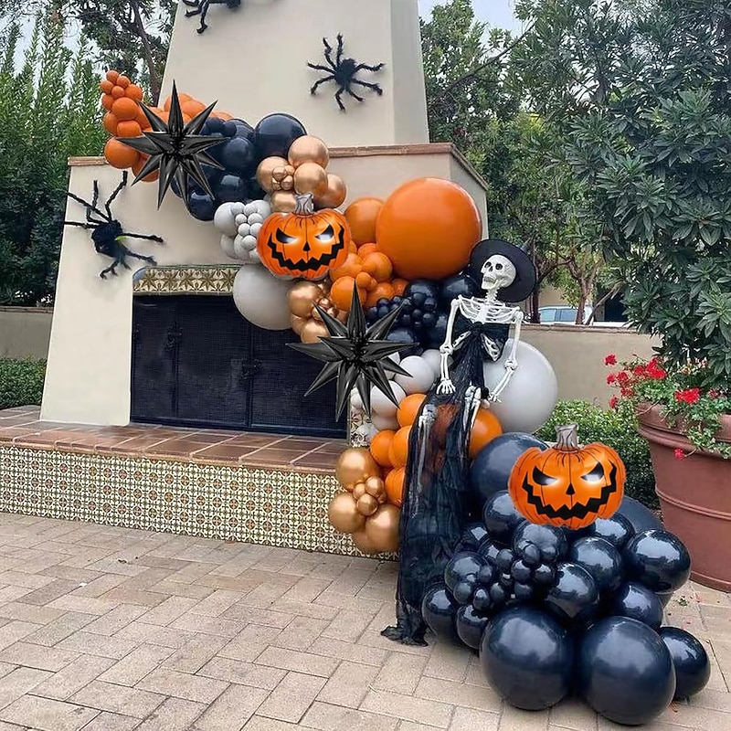 107pcs Halloween Balloon Arch Garland Kit - Black Orange Nude Latex Balloons Set with 3D Pumpkin Foil Eye Print Balloons for Halloween/Thanksgiving Day/Christmas Gift3